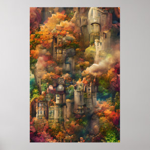 Castle In Forest, Fantasy Jungle, Fall Autumn Poster