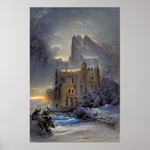Castle In Snow, Retro Castle, Christmas Gift Poster