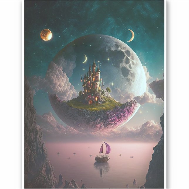 Castle In The Moon Fantasy Art Sticker (Front)