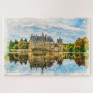 Castle in the reflection of autumn. France. Jigsaw Puzzle