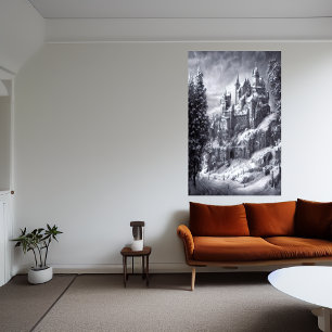 Castle in the snowy mountain AI Art Poster