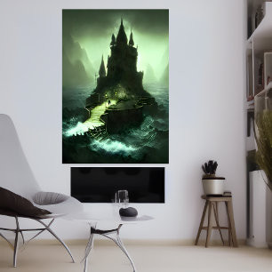 Castle in the stormy sea   AI Art Poster