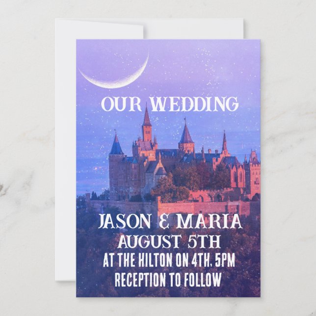 CASTLE MOON BLUE GOTHIC CUSTOM WEDDING INVITATIONS (Front)