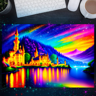 Castle Mountains Lake Forest Glitter Stars Art Poster