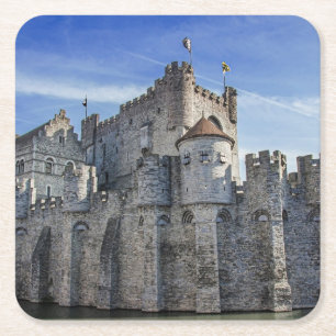 Castle of the Counts in Ghent Square Paper Coaster