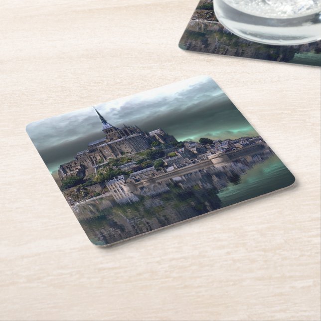 Castle on the Water Square Paper Coaster (Angled)