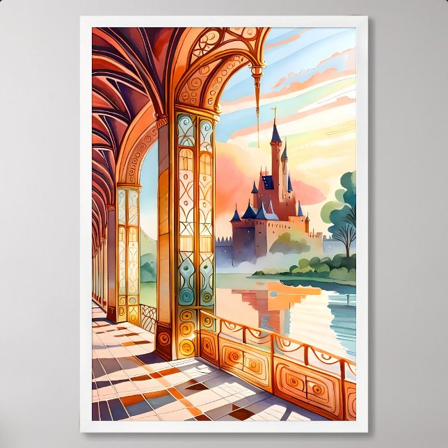 castle painting view from gold textured corridor poster (castle painting view from gold textured corridor)