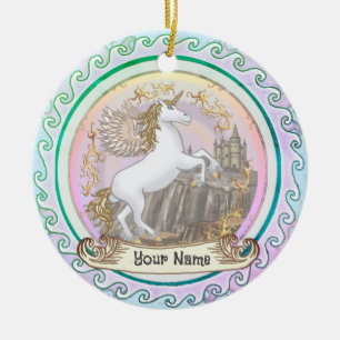 Castle Pegasus Unicorn  Ceramic Ornament