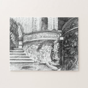 Castle pencilart Monochrome Black & White Jigsaw Puzzle