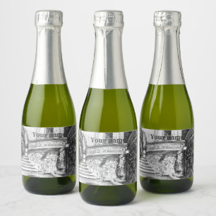 Castle pencilart Monochrome Black & White Sparkling Wine Label