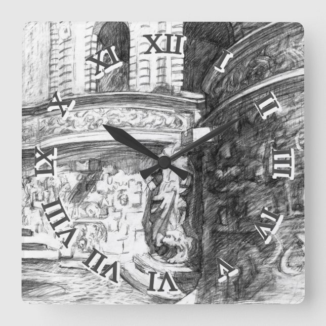 Castle pencilart  Monochrome Black & White Square Wall Clock (Front)