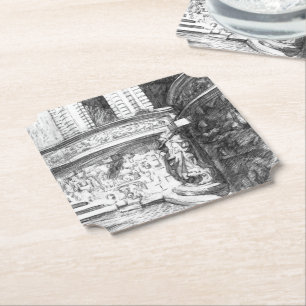 Castle pencilart Monochrome Paper Coaster