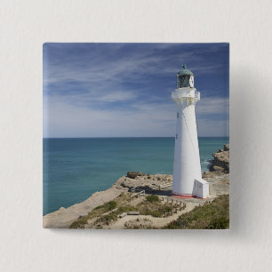 Castle Point Lighthouse, Castlepoint, Wairarapa, 15 Cm Square Badge