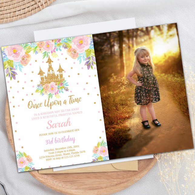 Castle Princess Birthday Invitation with Photo (Castle Princess Birthday Invitations with photo)