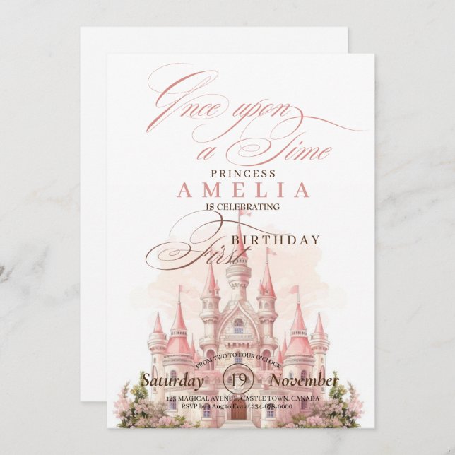 Castle Princess Pink 1st Birthday Party   Invitation (Front/Back)