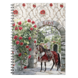 Castle Red Royal Romantic Roses Horse Notebook