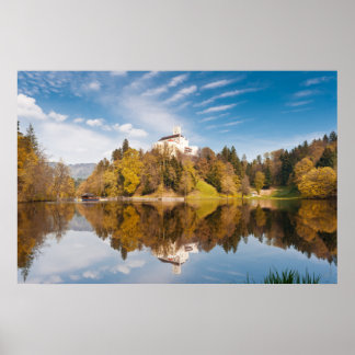 Castle reflected in lake. Trakoshchan photo print. Poster