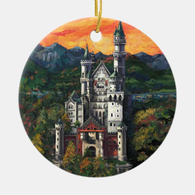 Castle Schloss Neuschwanstein Ceramic Tree Decoration (Front)