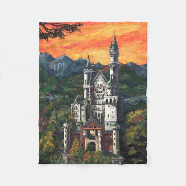 Castle Schloss Neuschwanstein Fleece Blanket (Front)