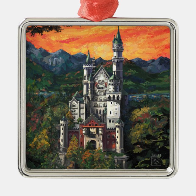 Castle Schloss Neuschwanstein Metal Tree Decoration (Front)