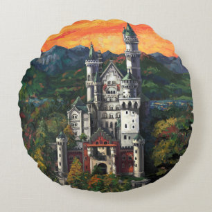 Castle Schloss Neuschwanstein Round Cushion
