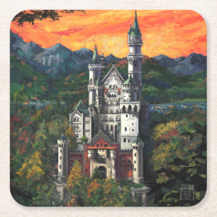 Castle Schloss Neuschwanstein Square Paper Coaster