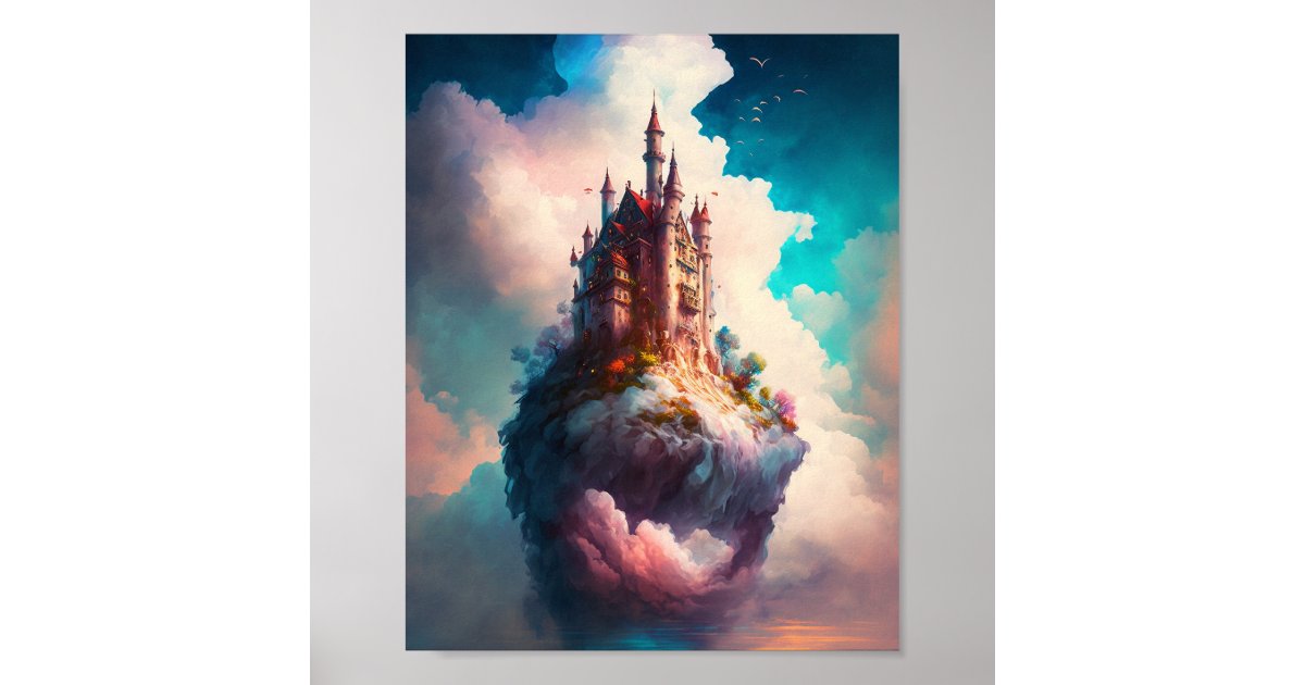 Castle Sky Clouds Fantasy Art Poster | Zazzle