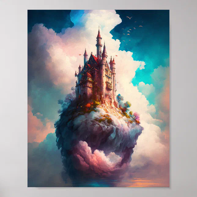 Castle Sky Clouds Fantasy Art Poster | Zazzle