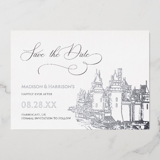 Castle Themed Save the Date Silver (Front)