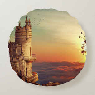 Castle Towers in the Sky Round Cushion