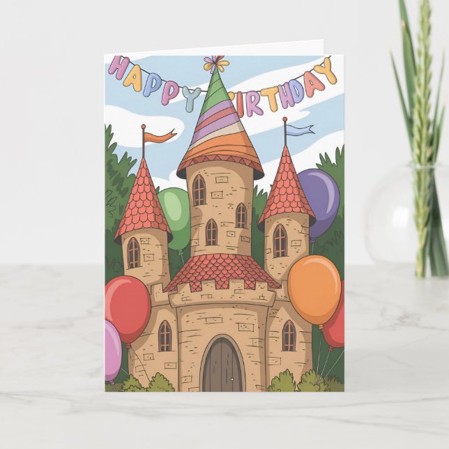 Castle wearing birthday hat card (Front)