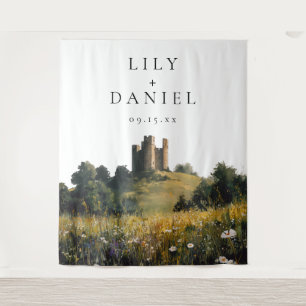 Castle Wildflowers Wedding Photo Backdrop Tapestry