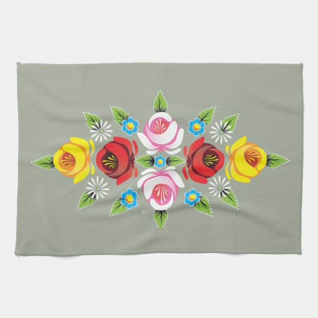 Castles - Traditional Canal Folk Art Tea Towel (Horizontal)