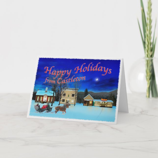 Castleton Vermont on a winter night Holiday Card (Front)