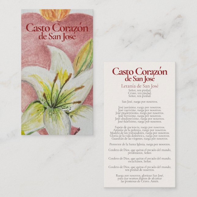 Casto Corazón de San José Prayer Card - Litany (Front/Back)