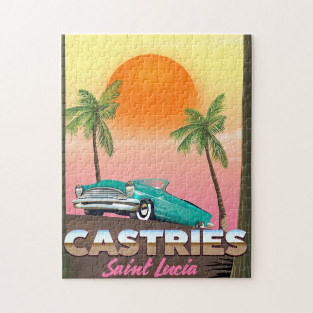 Castries Saint Lucia exotic tropical travel poster Jigsaw Puzzle (Vertical)