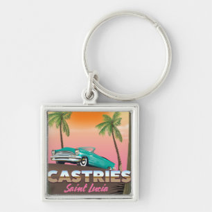 Castries Saint Lucia exotic tropical travel poster Key Ring