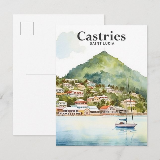 Castries Saint Lucia Watercolor Painting Travel Postcard (Front/Back)