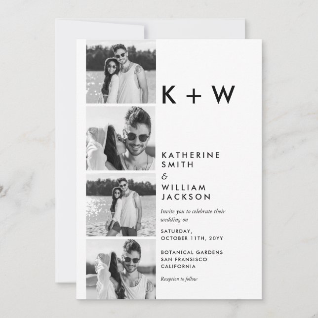 Casual 4 Photo Booth Initials All in One Wedding  Invitation (Front)