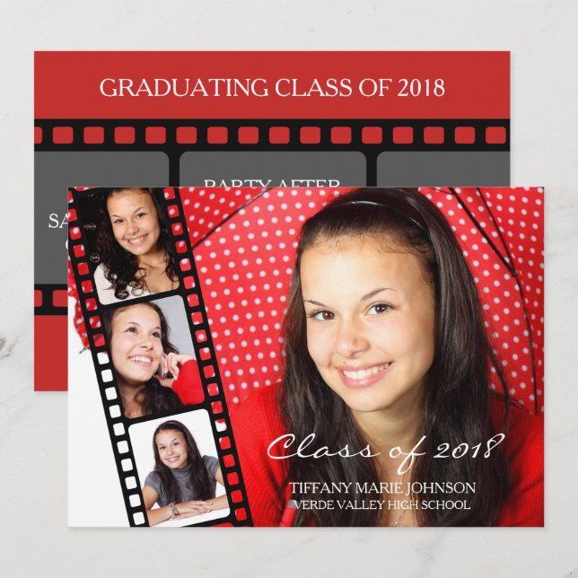 Casual 4 PHOTO Filmstrip Graduating Class of 2018 Invitation (Front/Back)