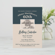 Casual 60th Birthday Invitation with Photo - Blue