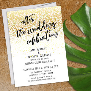 Casual After the Wedding Celebration Gold Confetti Invitation