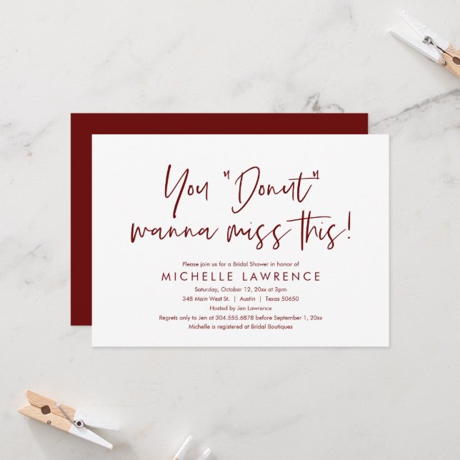 Casual and Fun, Bridal Shower Doughnut Party Invitation (Front/Back In Situ)