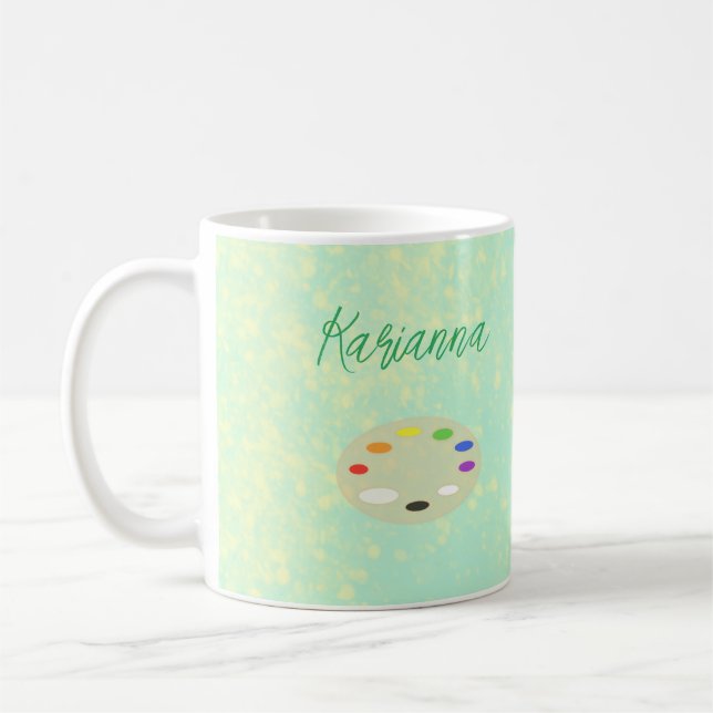 Casual Art Palette Green Yellow Personalised  Coffee Mug (Left)