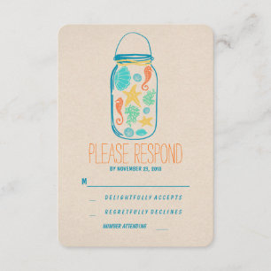 Casual beach mason jar wedding RSVP Card