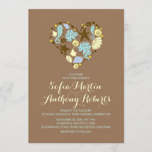 casual beach wedding invitation & sea heart