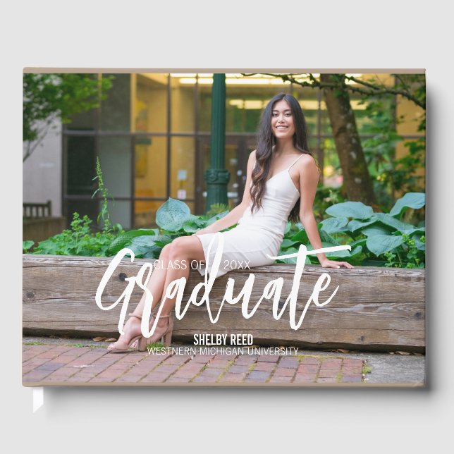 Casual Beige Graduation Photo Guest Book (Front)