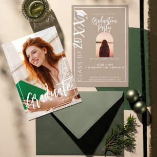 Casual Beige Two Photo Senior Graduation Invitation