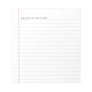 Casual Binder Paper Lined To Do List + Name Notepad