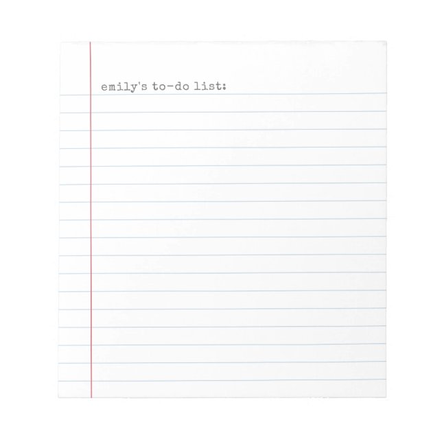 Casual Binder Paper Lined To Do List + Name Notepad (Front)